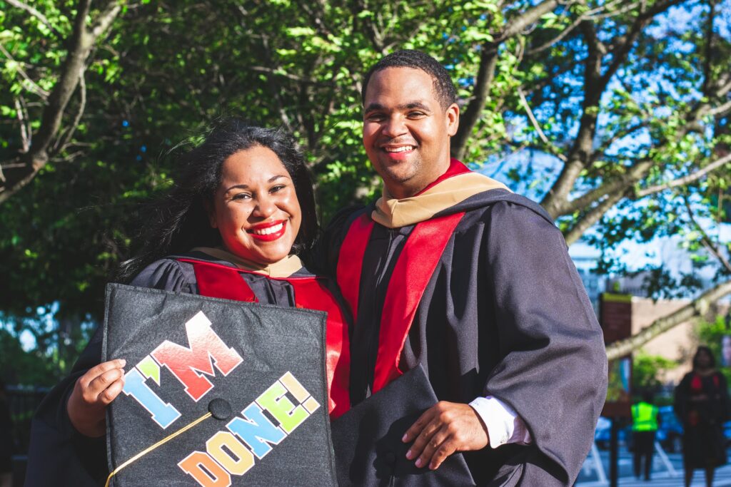 two students at graduation