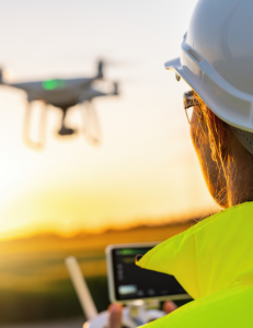 Female student operating drone