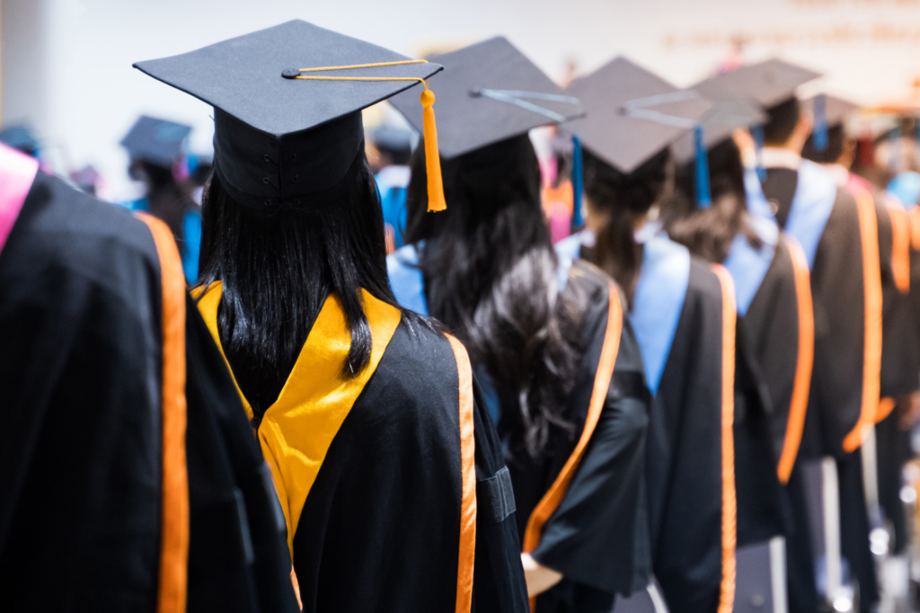 Students lined up to receive degrees