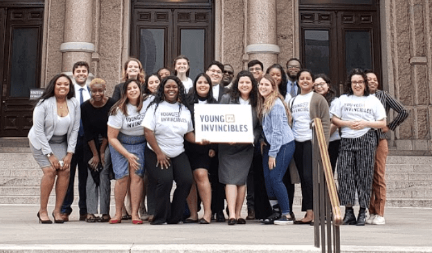 Young Invincibles gathered together advocating for today's students