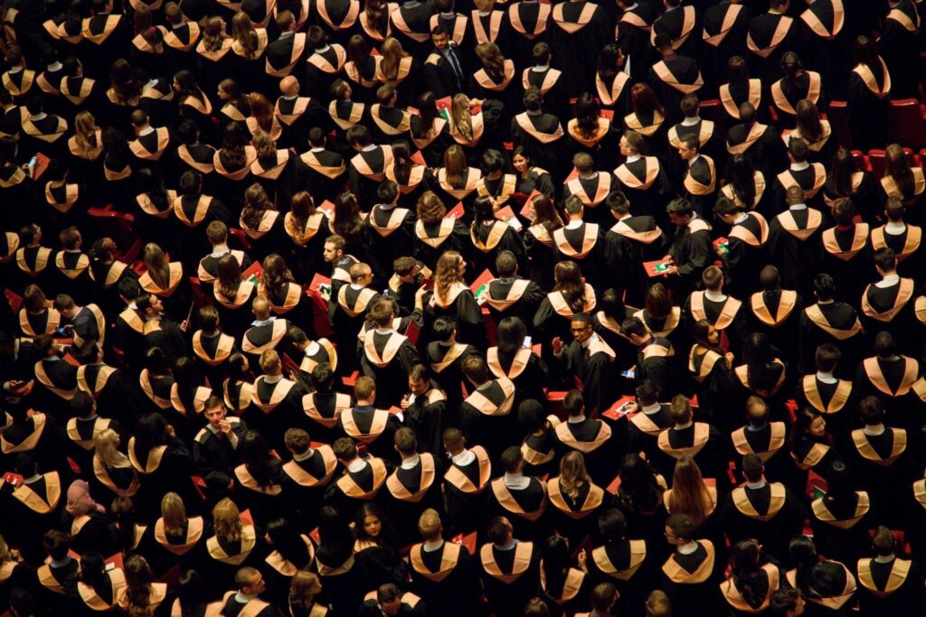 Hundreds awaiting graduation aerial view