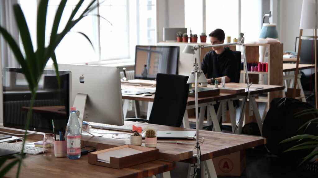 man working in an empty office